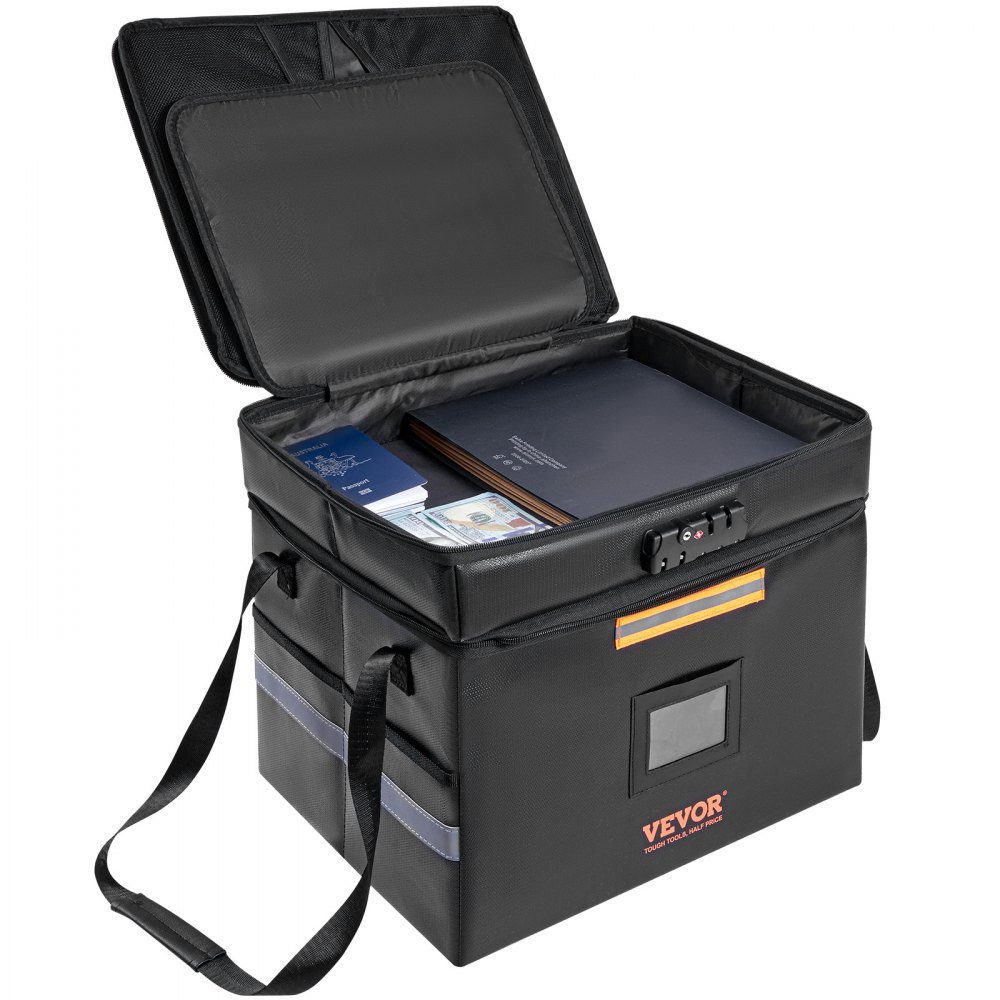 VEVOR Caja de documentos ignífuga, bolsa de documentos ignífuga de 2000 ℉ con 3 capas de almacenamiento, 15.35 x 12.4 x 13.98 pulgadas, cartera ignífuga, maletín grande, almacenamiento de dinero, pasaporte, documentos, archivo bancario