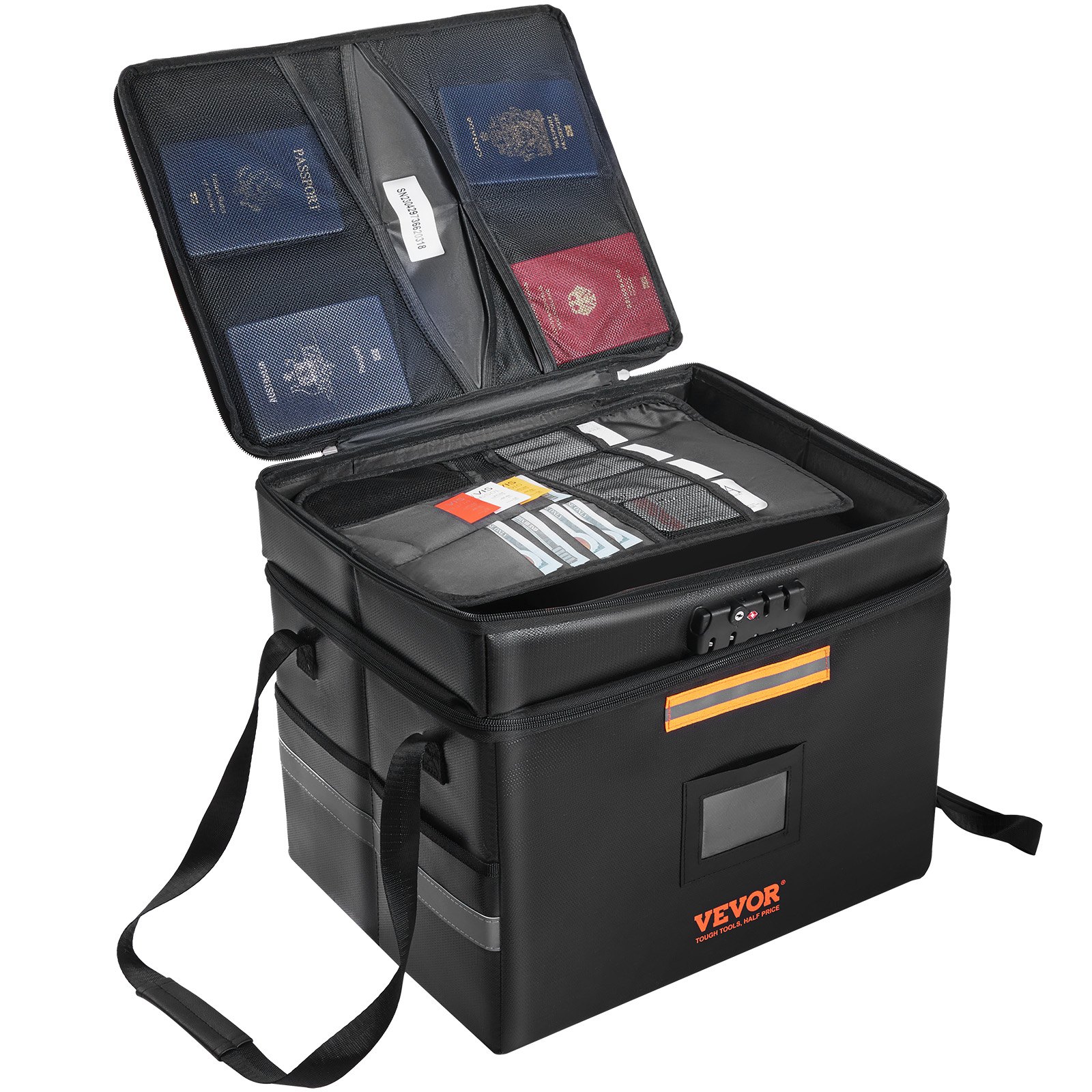 VEVOR Caja de documentos ignífuga, bolsa de documentos ignífuga de 2000 ℉ con 3 capas de almacenamiento, 15.35 x 12.4 x 13.98 pulgadas, cartera ignífuga, maletín grande, almacenamiento de dinero, pasaporte, documentos, archivo bancario