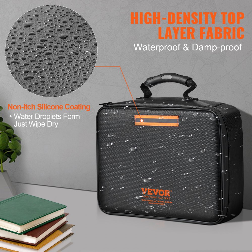 Caja de documentos ignífuga VEVOR, bolsa de documentos ignífuga con cerradura 2000°F, caja de archivos ignífuga e impermeable de 3 capas 14.17x10.63x4.13 pulgadas con cremallera, para dinero, documentos, joyas y pasaporte