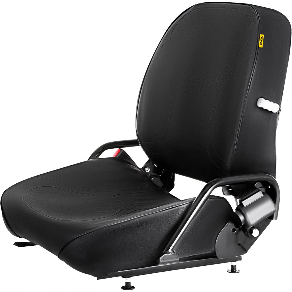 Asiento de carretilla elevadora universal VEVOR en color negro con funciones ajustables y marco resistente.