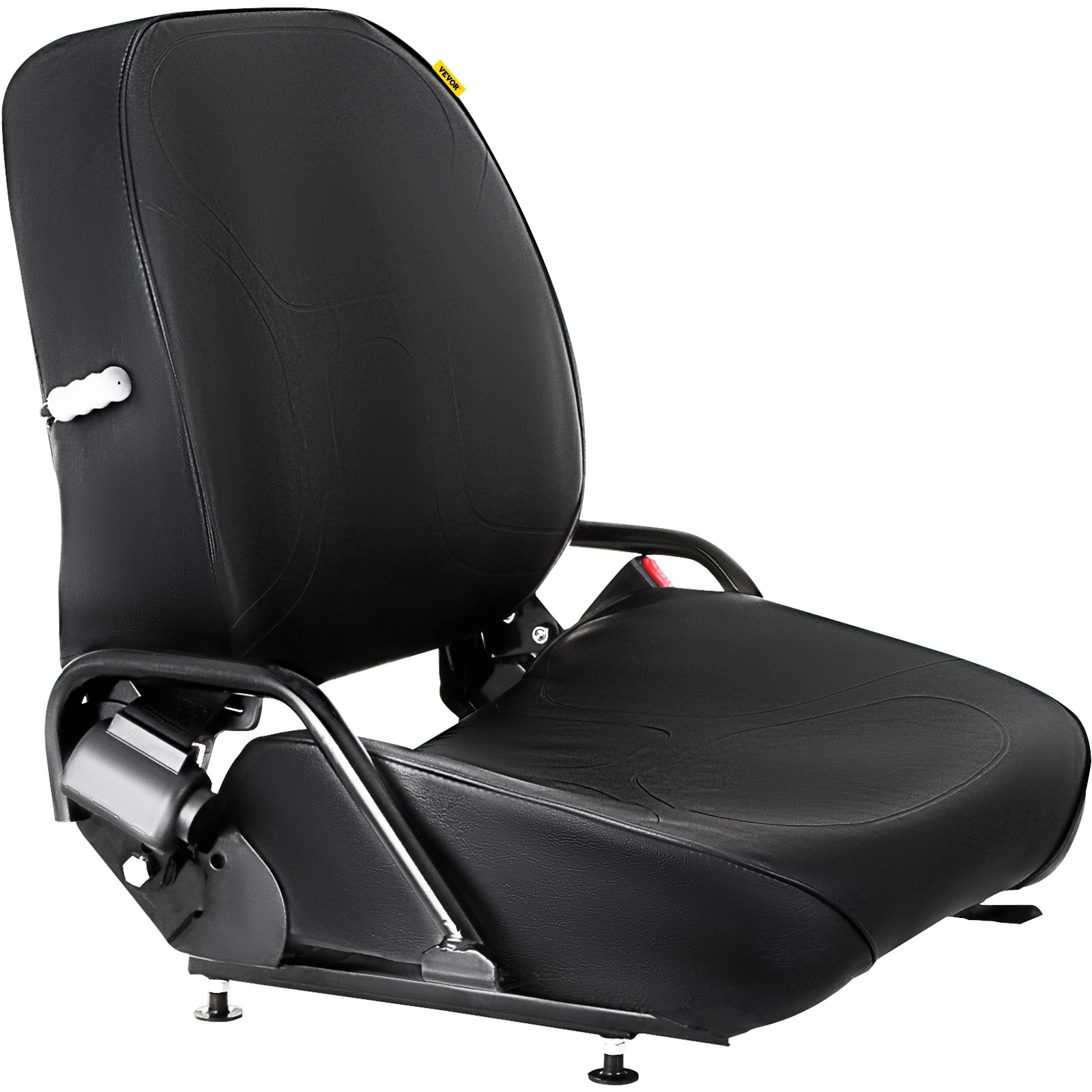 Asiento universal para carretilla elevadora VEVOR negro con respaldo acolchado y montaje ajustable.