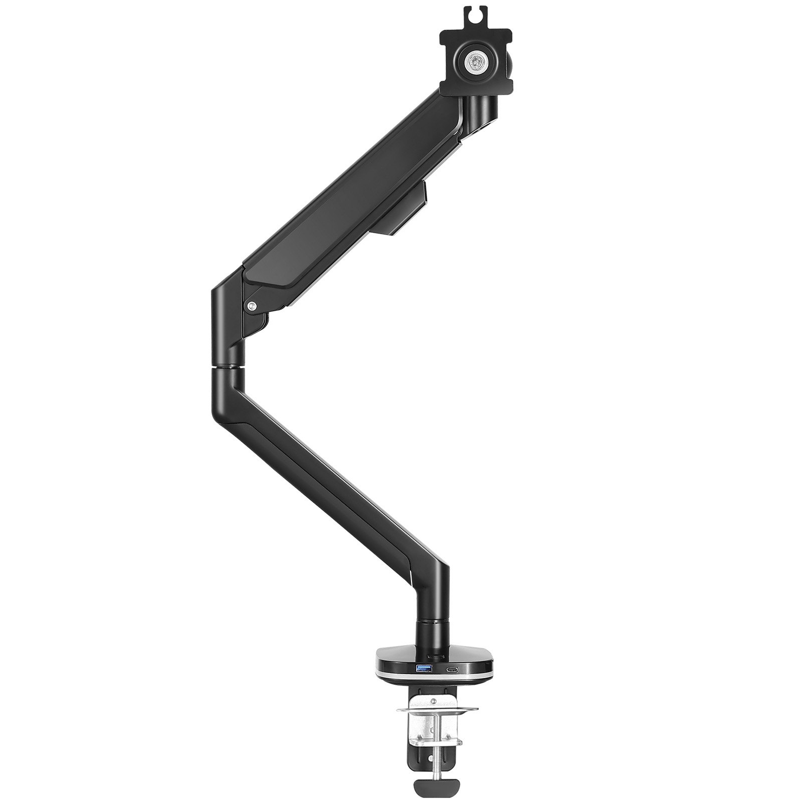 Soporte de monitor VEVOR negro con brazo ajustable y abrazadera de escritorio.
