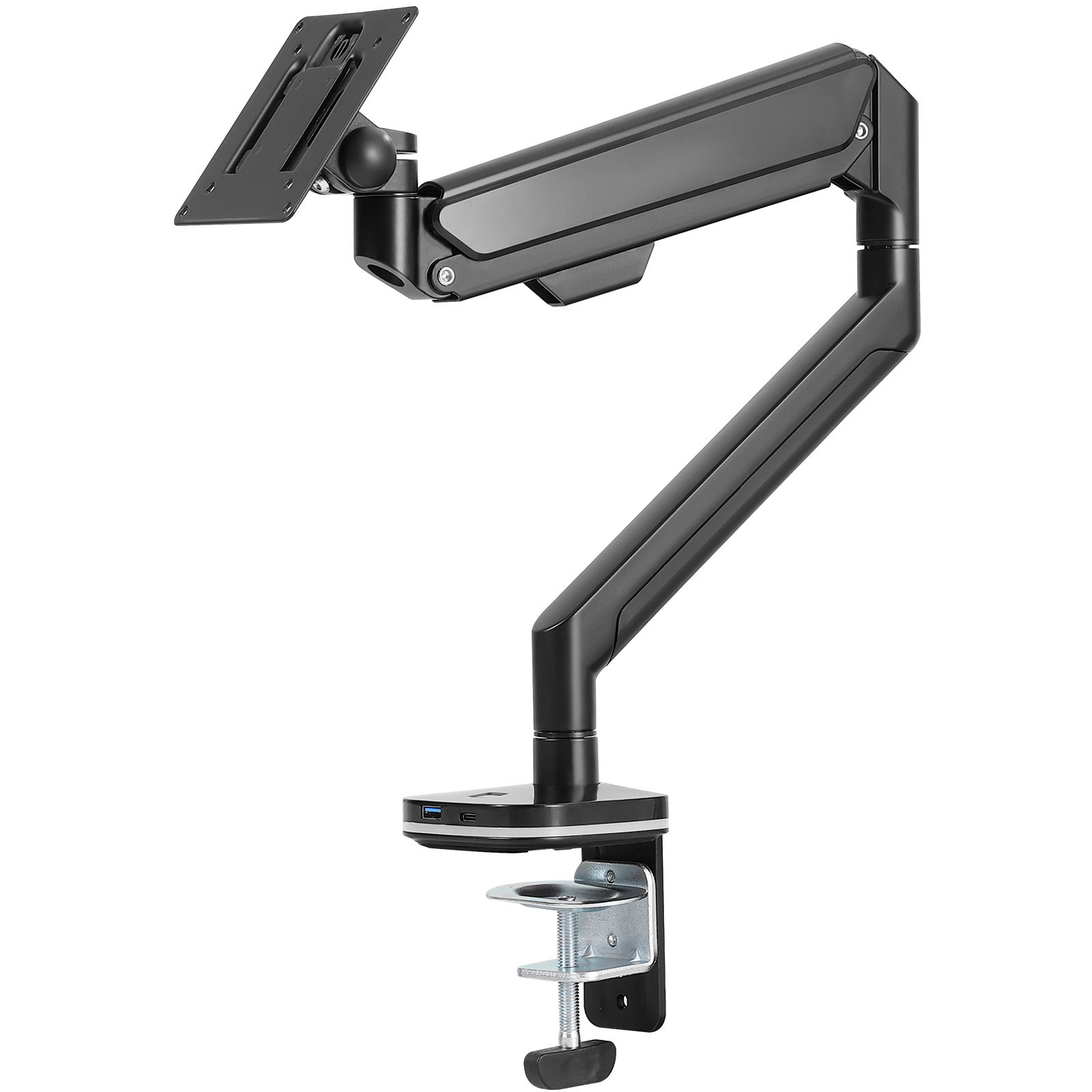 Soporte de monitor VEVOR ajustable con brazo ergonómico y abrazadera de escritorio para un posicionamiento flexible de la pantalla.