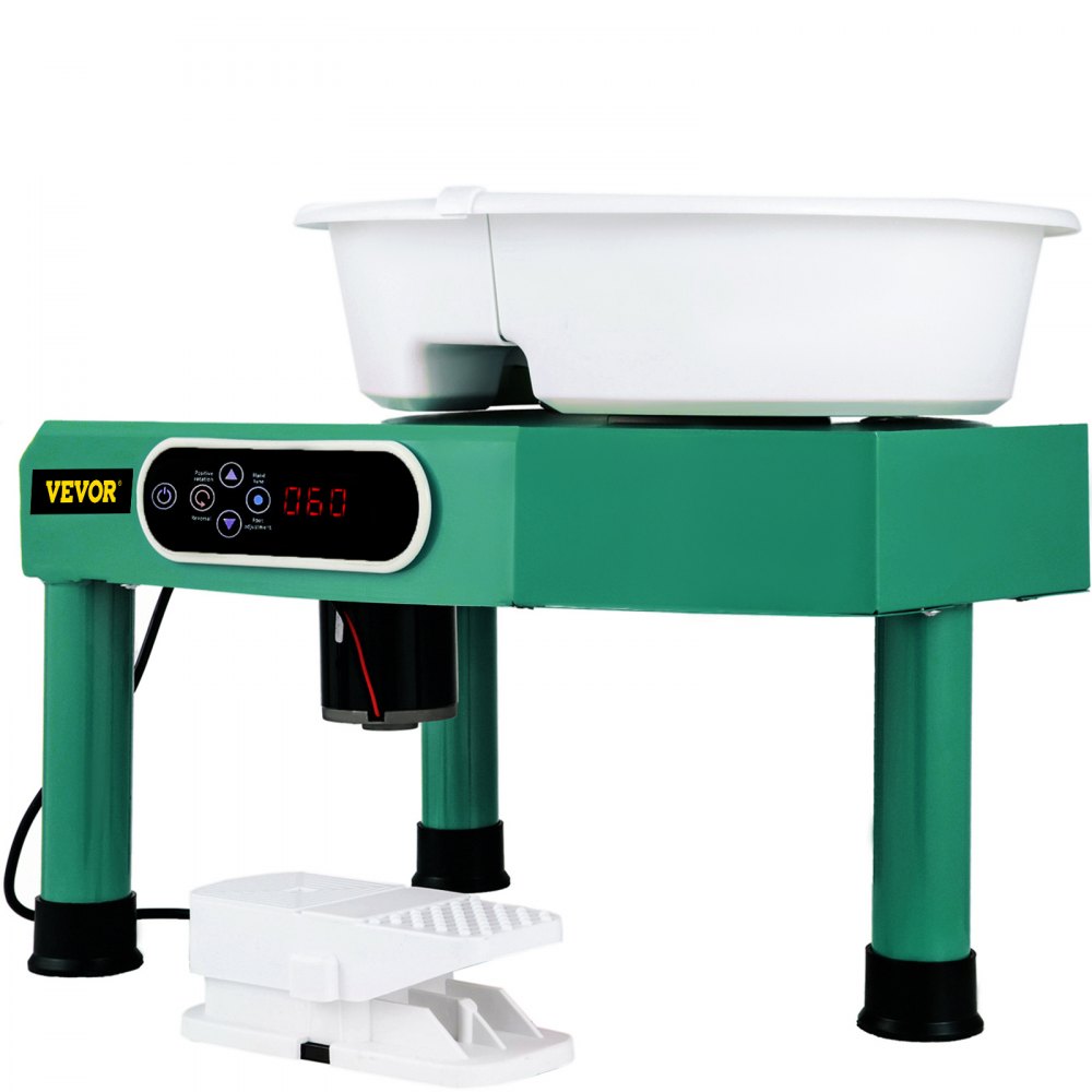 VEVOR Rueda de cerámica con pantalla táctil LCD de 9,8 pulgadas, máquina formadora de ruedas de cerámica, herramientas eléctricas de escultura de arcilla de 350 W con pedal y lavabo de ABS desmontable para adultos y principiantes (verde)