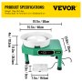 VEVOR Rueda de cerámica con pantalla táctil LCD de 9,8 pulgadas, máquina formadora de ruedas de cerámica, herramientas eléctricas de escultura de arcilla de 350 W con pedal y lavabo de ABS desmontable para adultos y principiantes (verde)