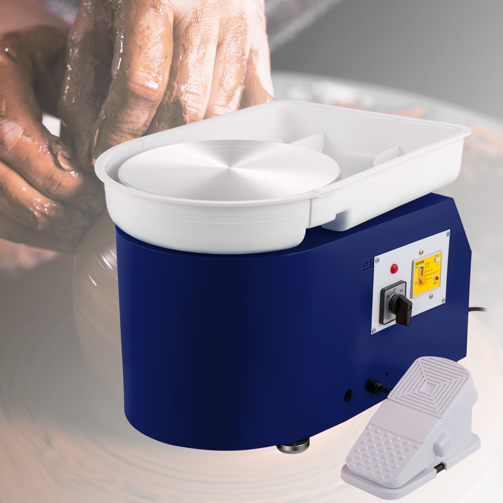 VEVOR - Torno de cerámica de 28 cm con cuenco desmontable y pedal de 350 W, herramienta para manualidades y bricolaje en casa, color azul, 18 piezas