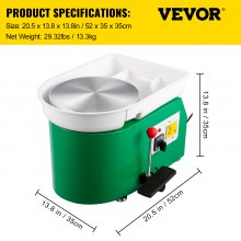 VEVOR Torno Alfarero Rueda de Alfarería 28cm Máquina Formadora de Cerámica 350W Rueda de Alfarería Eléctrica con Pies Ajustables Palanca Pedal