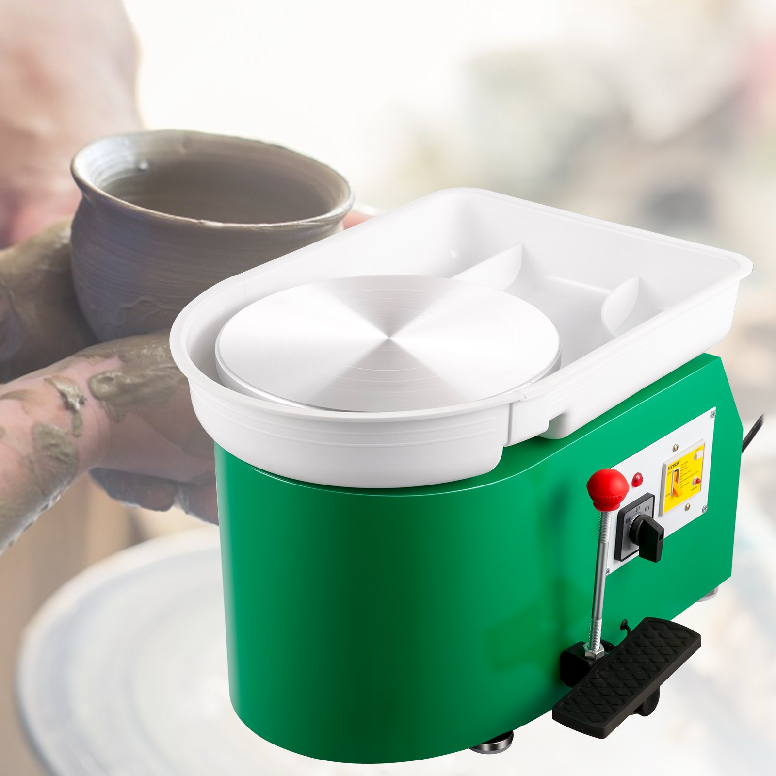 VEVOR - Torno de alfarería de 28 cm, máquina para dar forma a la cerámica, 350 W, torno de alfarería eléctrico con pedal de palanca ajustable, herramienta de arcilla para bricolaje con bandeja para trabajos de cerámica, arcilla verde para bricolaje, 18 piezas