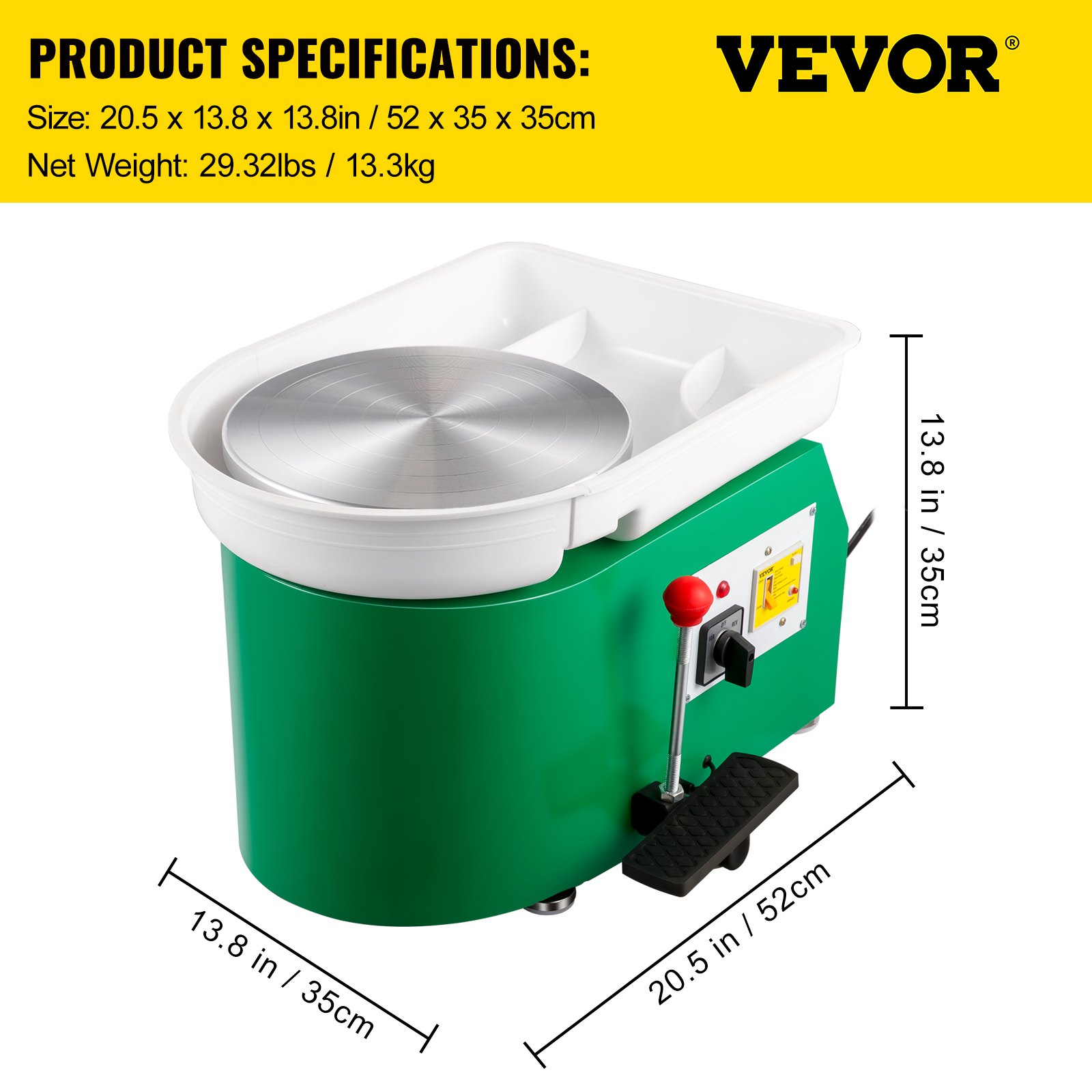 VEVOR - Torno de alfarería de 28 cm, máquina para dar forma a la cerámica, 350 W, torno de alfarería eléctrico con pedal de palanca ajustable, herramienta de arcilla para bricolaje con bandeja para trabajos de cerámica, arcilla verde para bricolaje, 18 piezas