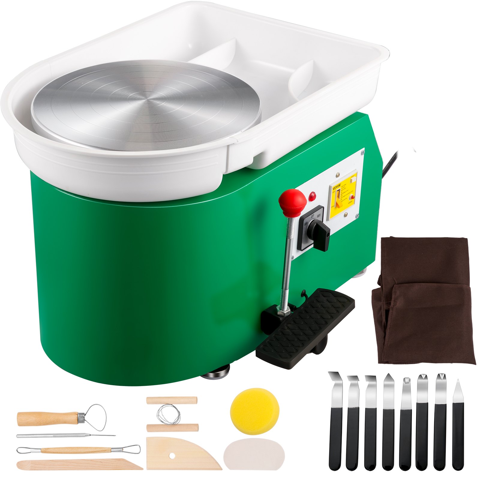 VEVOR - Torno de alfarería de 28 cm, máquina para dar forma a la cerámica, 350 W, torno de alfarería eléctrico con pedal de palanca ajustable, herramienta de arcilla para bricolaje con bandeja para trabajos de cerámica, arcilla verde para bricolaje, 18 piezas