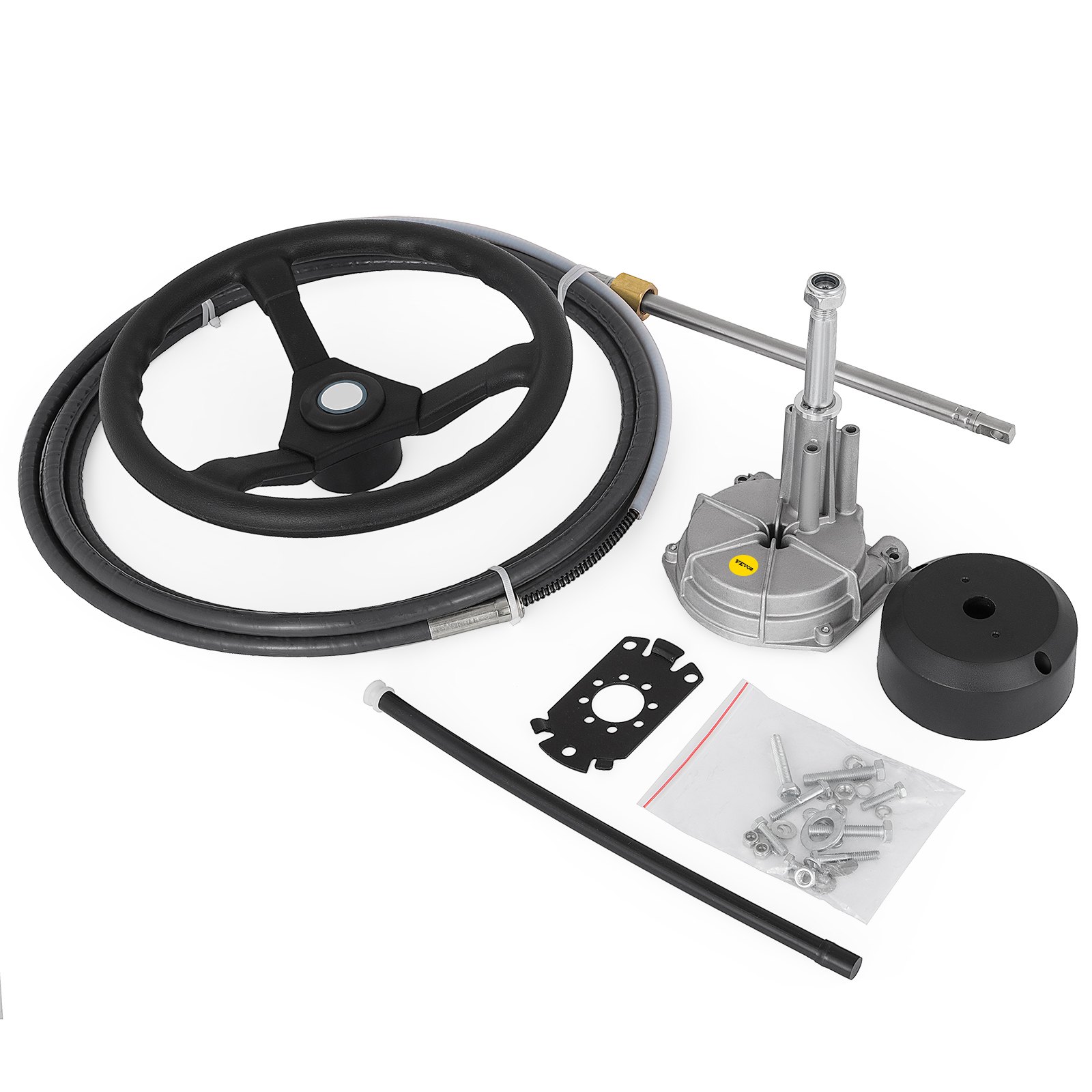 Kit de sistema de dirección fueraborda VEVOR con volante, cables y hardware.