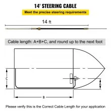 Cable de dirección de barco VEVOR, kit de dirección rotativa fuera de borda de 14 pies, kit de dirección rotativa de barco de 14 pies para barcos