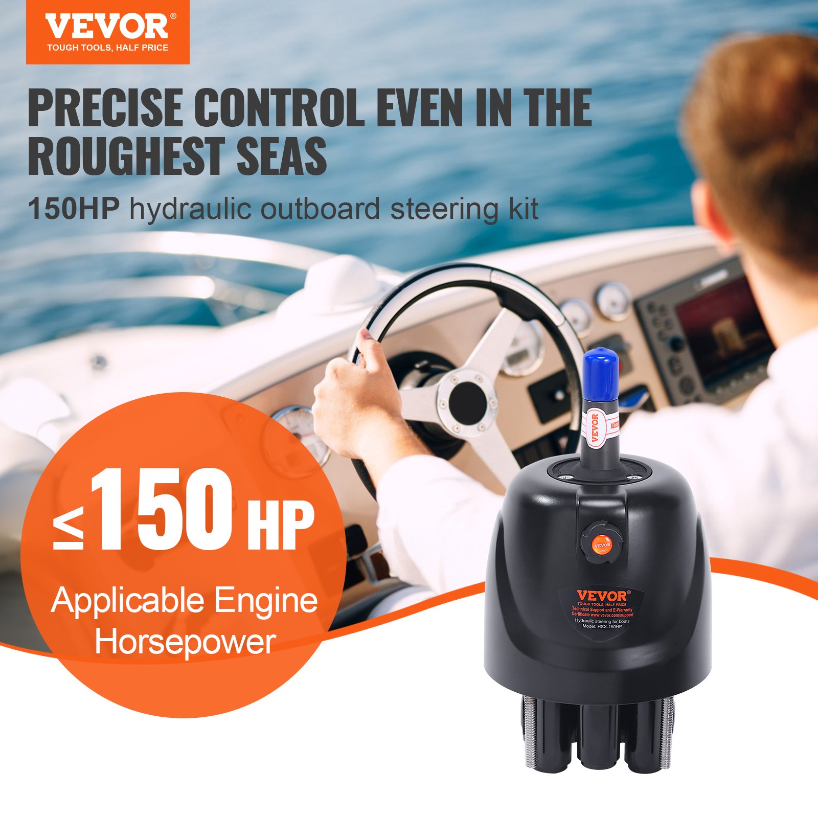 Bomba de dirección fueraborda hidráulica VEVOR para un control preciso en mares agitados, 150 hp.