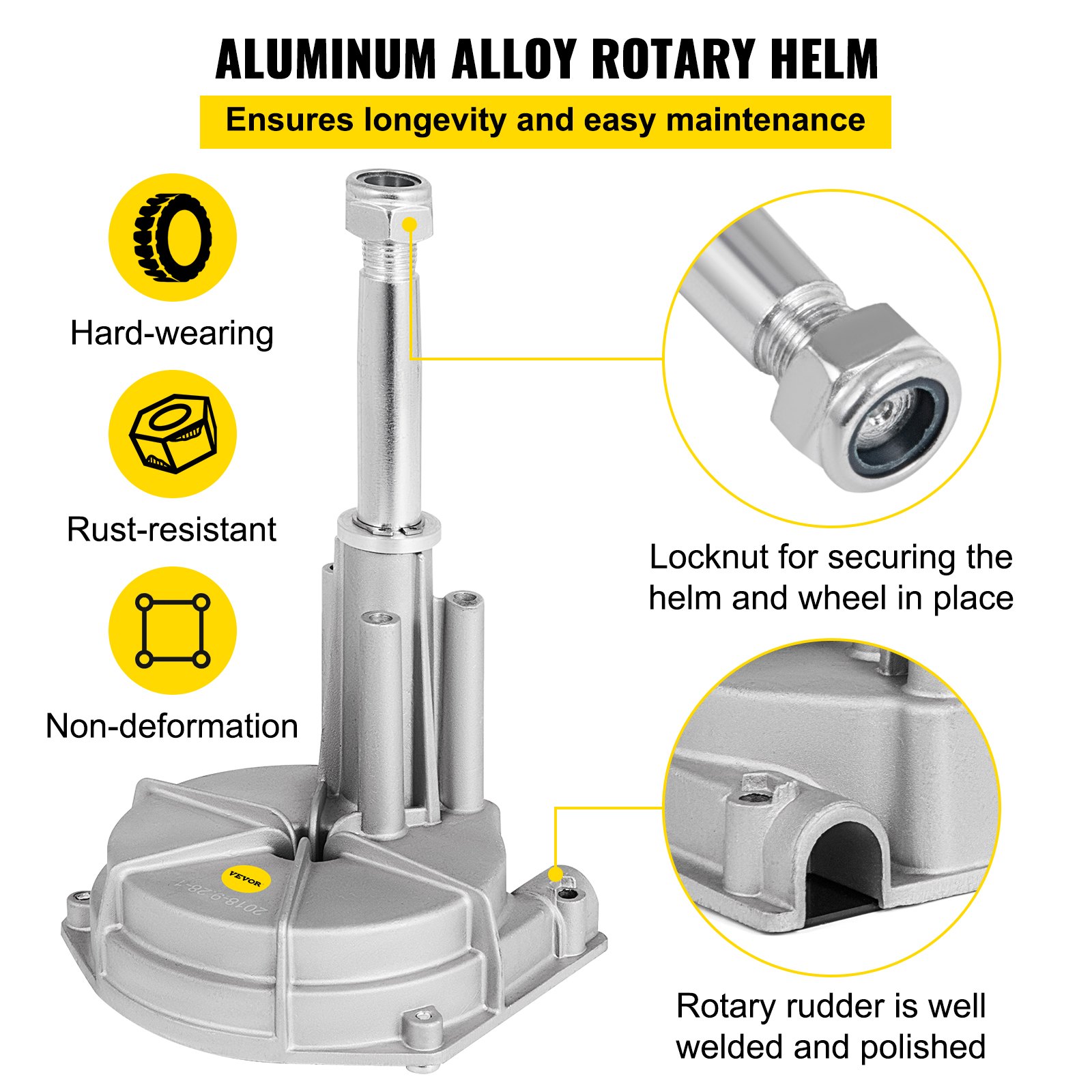 El kit de dirección fuera de borda VEVOR cuenta con un timón giratorio de aleación de aluminio, duradero y resistente al óxido.