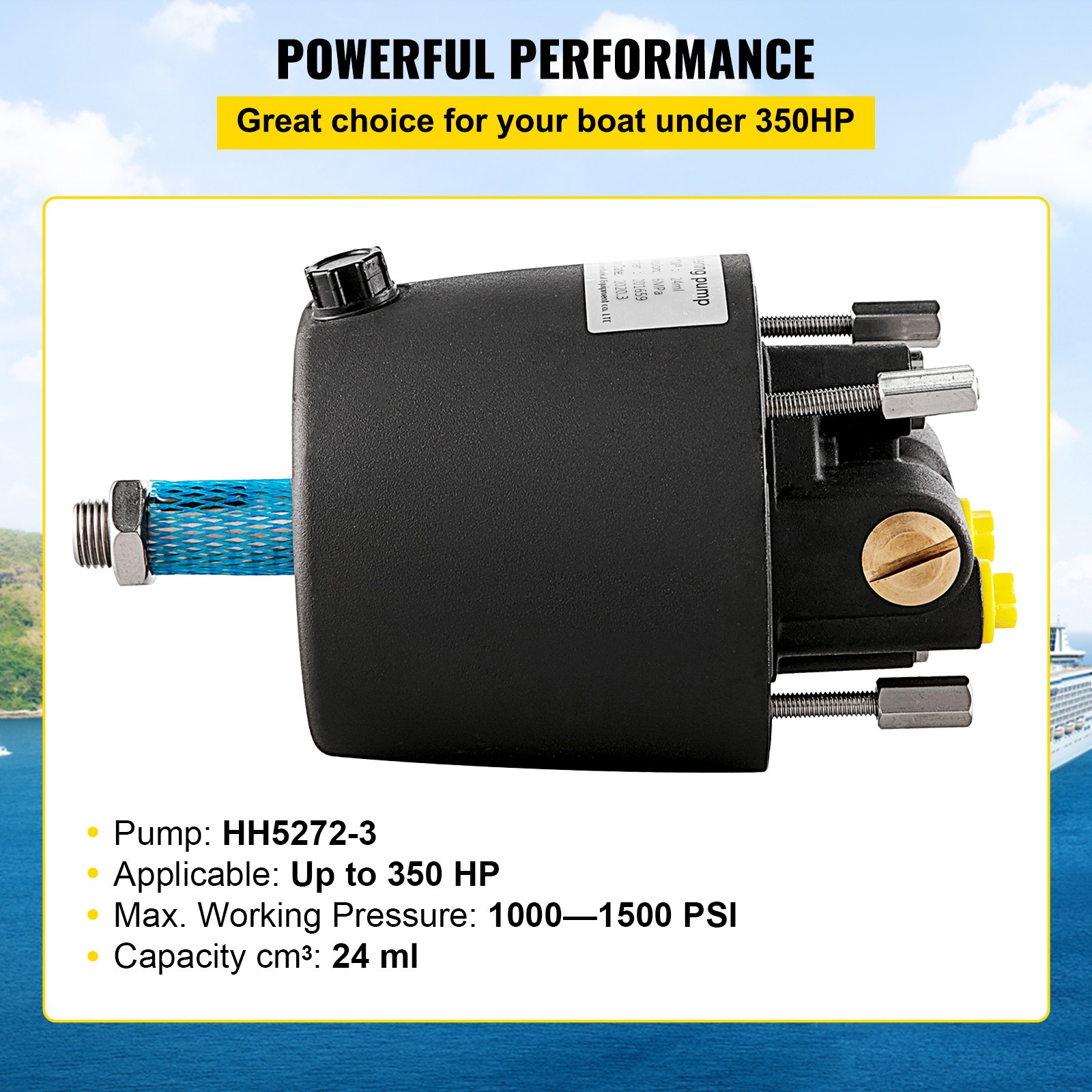 VEVOR Dirección hidráulica Timón HH5272-3 Bomba de dirección hidráulica externa 2.4 Montaje frontal
