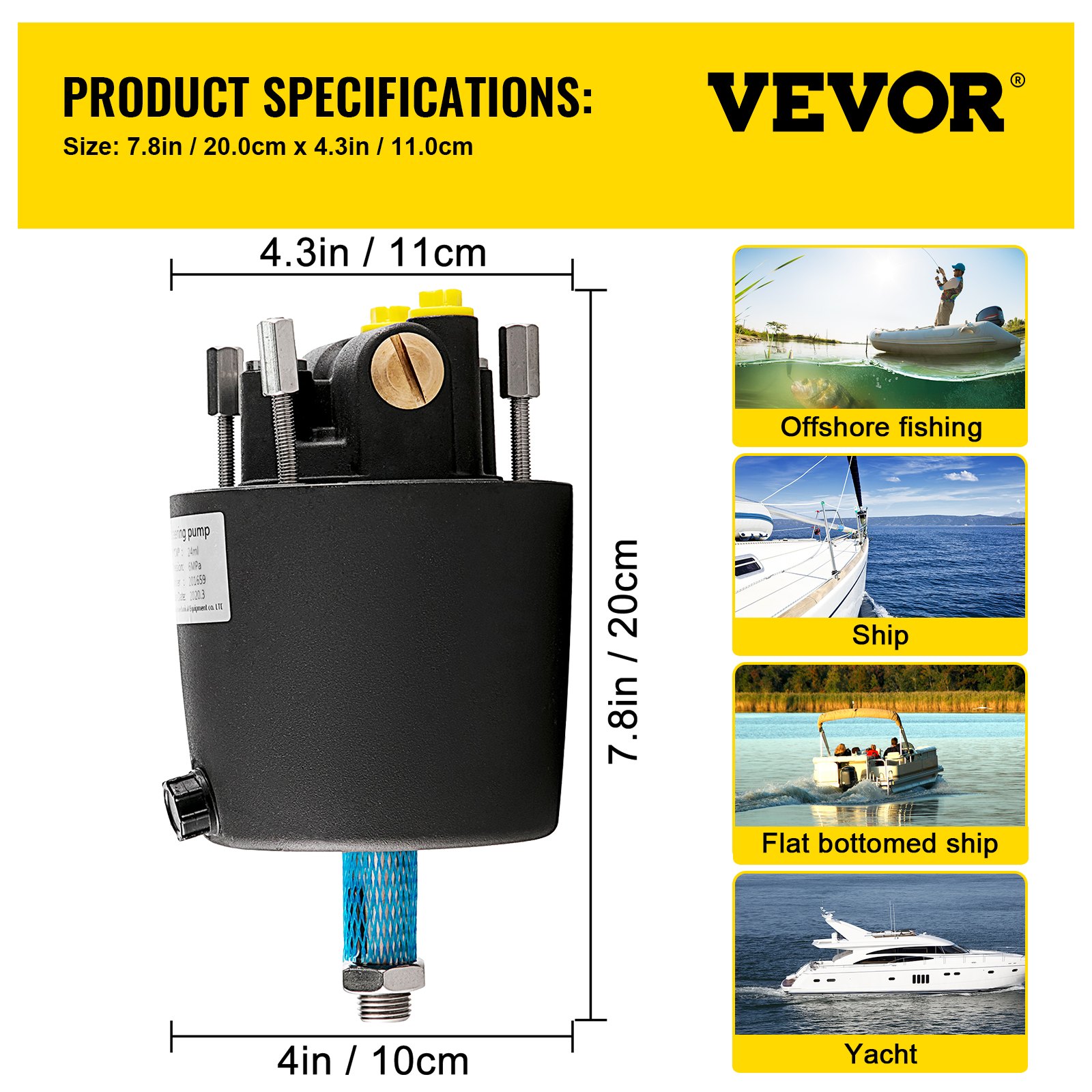 VEVOR Dirección hidráulica Timón HH5272-3 Bomba de dirección hidráulica externa 2.4 Montaje frontal