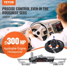 Kit de dirección hidráulica fueraborda VEVOR, 300 HP, sistema de dirección hidráulica para embarcaciones marinas, con cilindro de bloqueo bidireccional de bomba de timón y manguera de dirección hidráulica de 26 pies, para embarcaciones monomotor de una sola estación