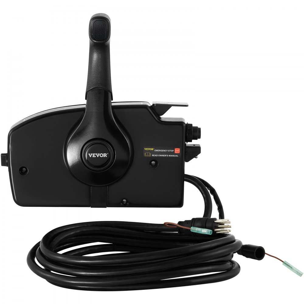 Control de acelerador de barco VEVOR con cables negros y palanca de parada de emergencia.