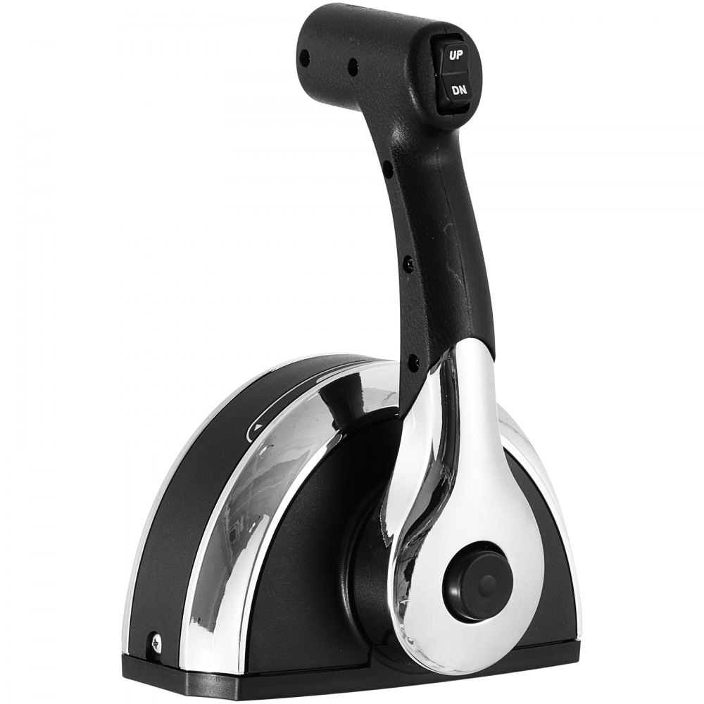 Palanca de control remoto para motor fueraborda VEVOR en color negro y cromado con botones arriba/abajo.