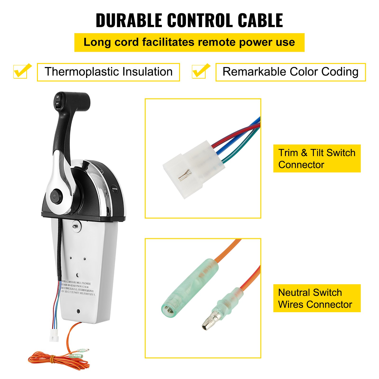 Control remoto fueraborda VEVOR con conectores y aislamiento termoplástico.