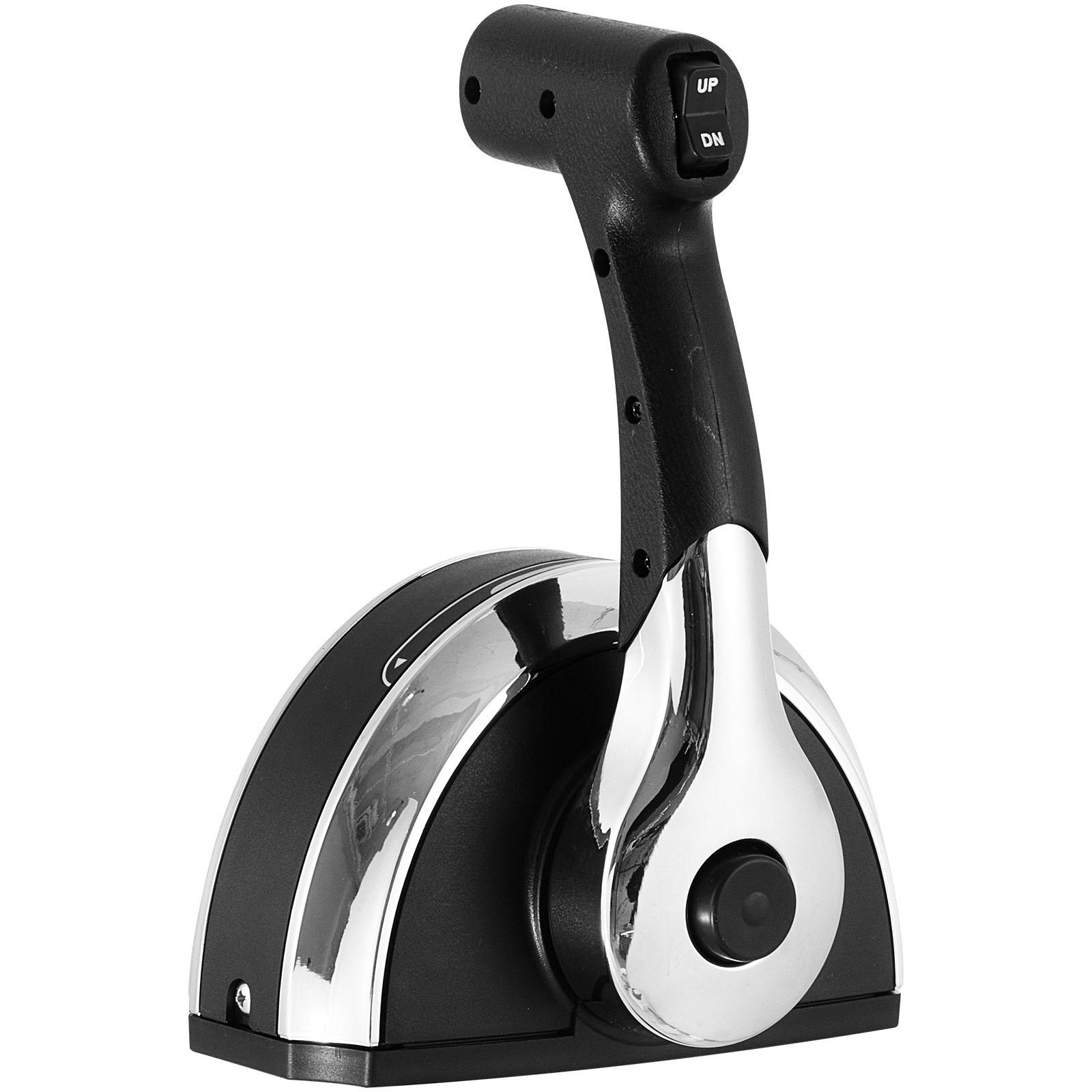 Palanca de control remoto para motor fueraborda VEVOR en color negro y cromado con botones arriba/abajo.