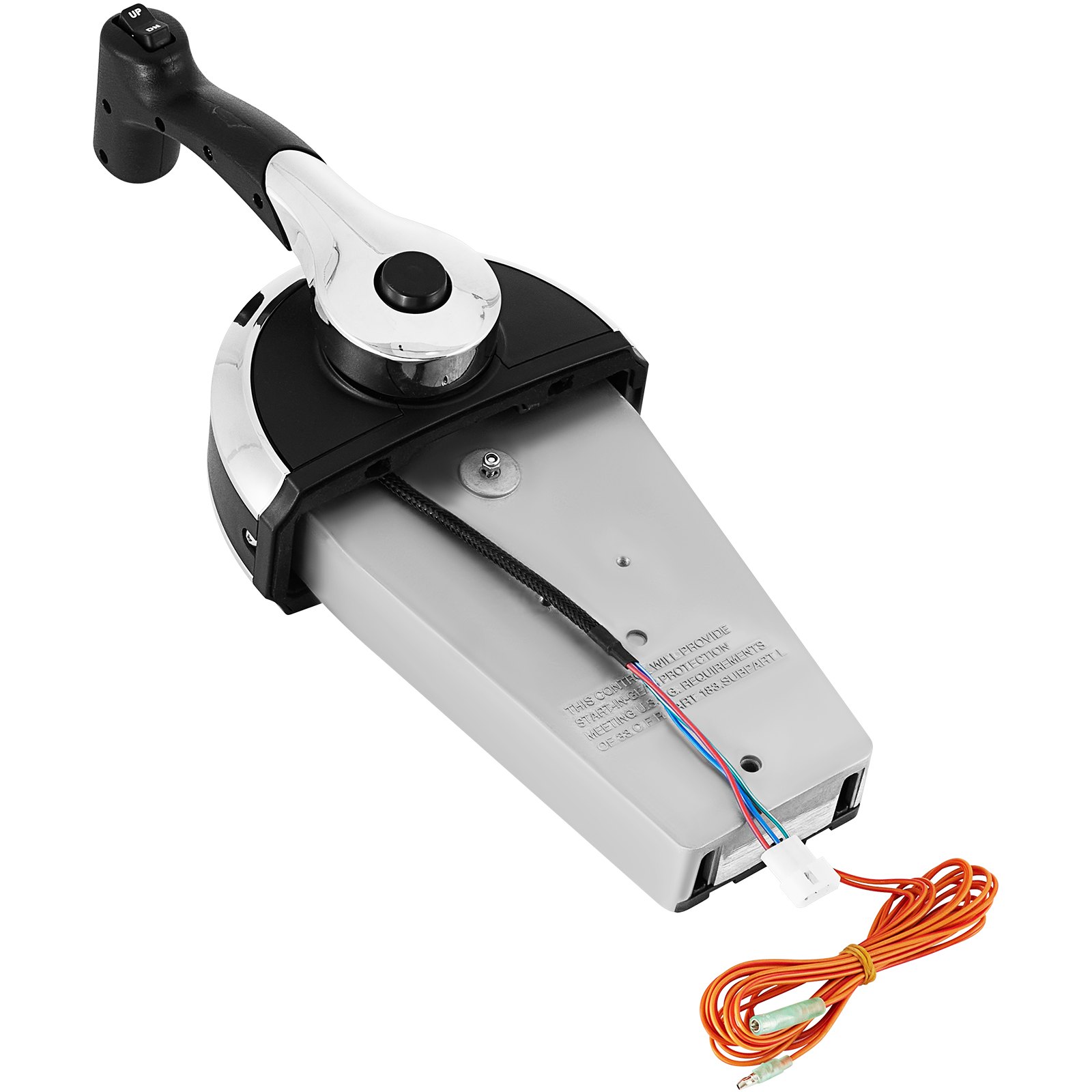 Control remoto para motor fueraborda VEVOR con mango ergonómico y arnés de cableado adjunto.