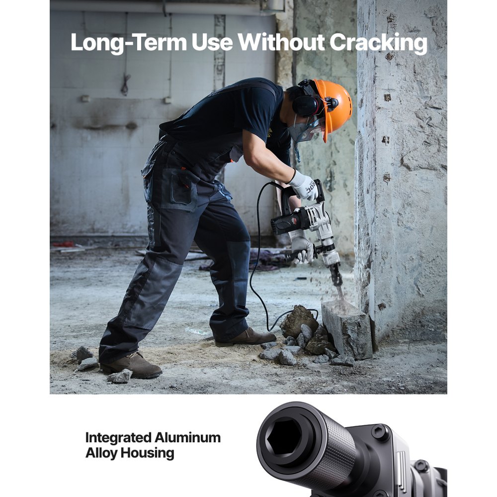 Martillo de demolición VEVOR, martillo neumático eléctrico de 1400 W para trabajo pesado, 2 cinceles y brocas para picar con estuche, martillo rompedor de hormigón de 2900 BPM, guantes negros