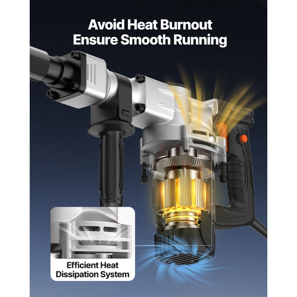 Martillo de demolición VEVOR, martillo neumático eléctrico de 1400 W para trabajo pesado, 2 cinceles y brocas para picar con estuche, martillo rompedor de hormigón de 2900 BPM, guantes negros