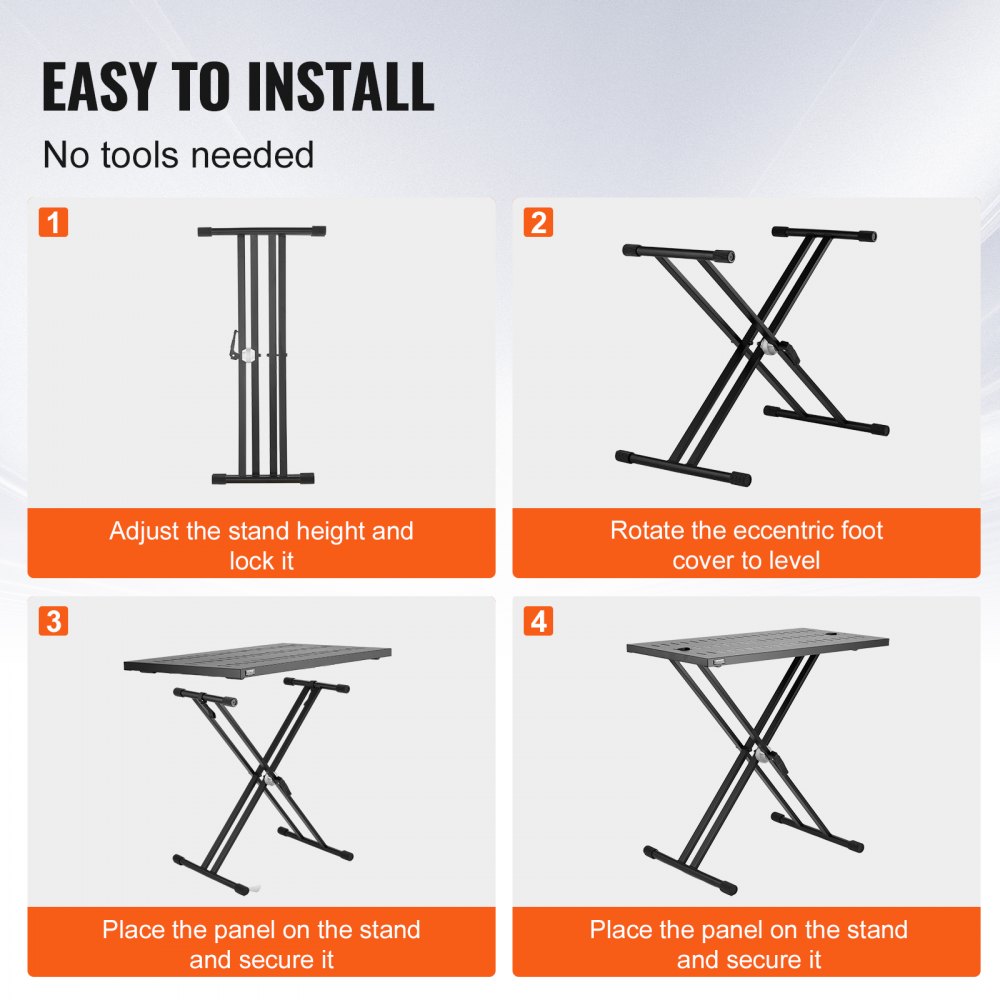 Soporte de mesa para DJ VEVOR, 81 x 50 cm, portátil, para computadora portátil y controlador, escritorio ligero para DJ, cabina de DJ, altura ajustable, soporte plegable para teclado con doble X y mesa, soporte para mezclador de audio.