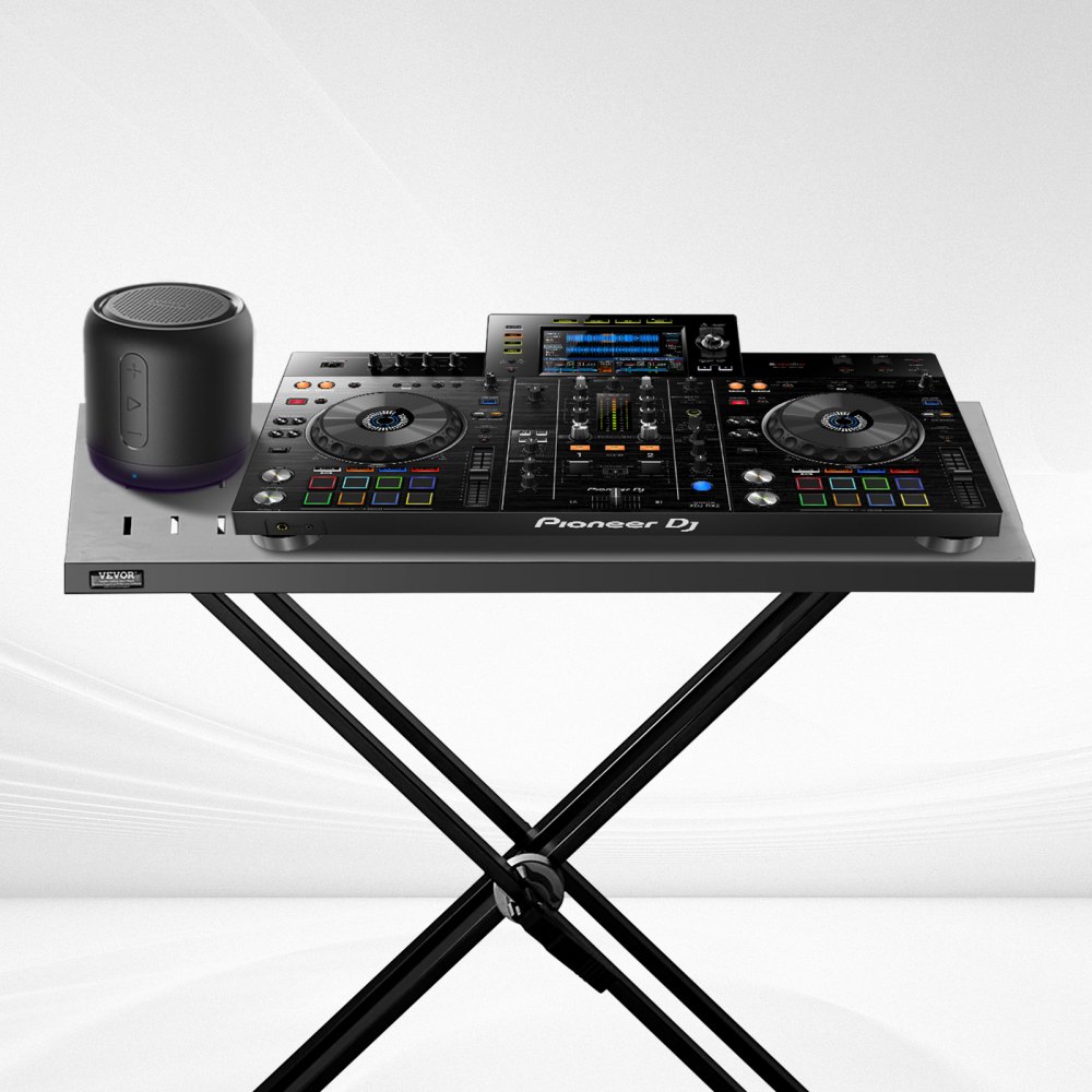 Soporte de mesa para DJ VEVOR, 81 x 50 cm, portátil, para computadora portátil y controlador, escritorio ligero para DJ, cabina de DJ, altura ajustable, soporte plegable para teclado con doble X y mesa, soporte para mezclador de audio.
