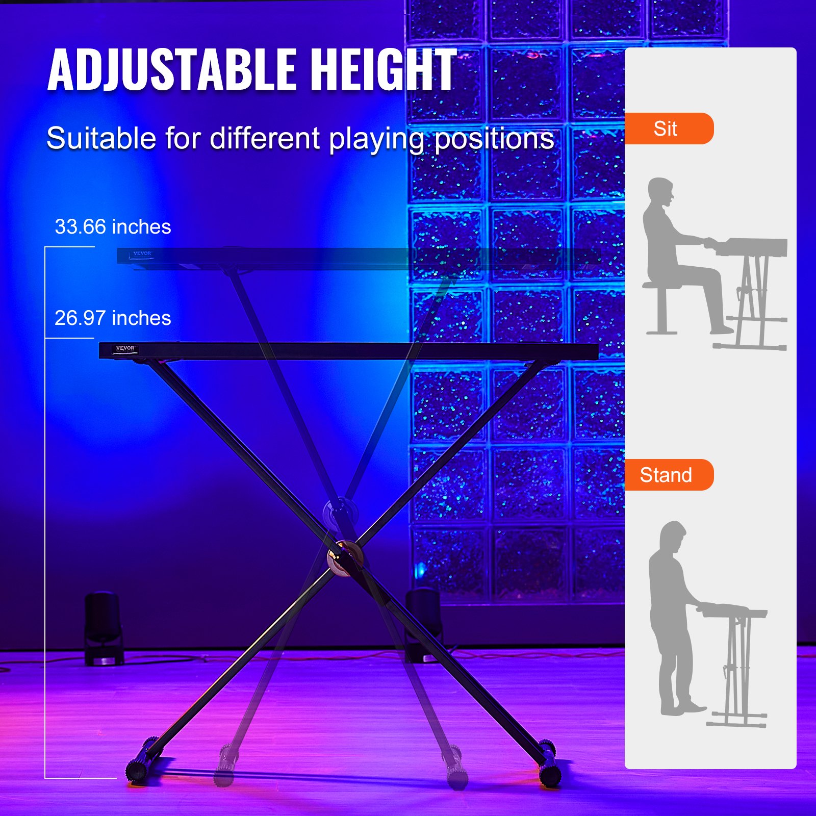 Mesa de DJ portátil VEVOR con soporte para teclado con refuerzo en forma de X y altura ajustable
