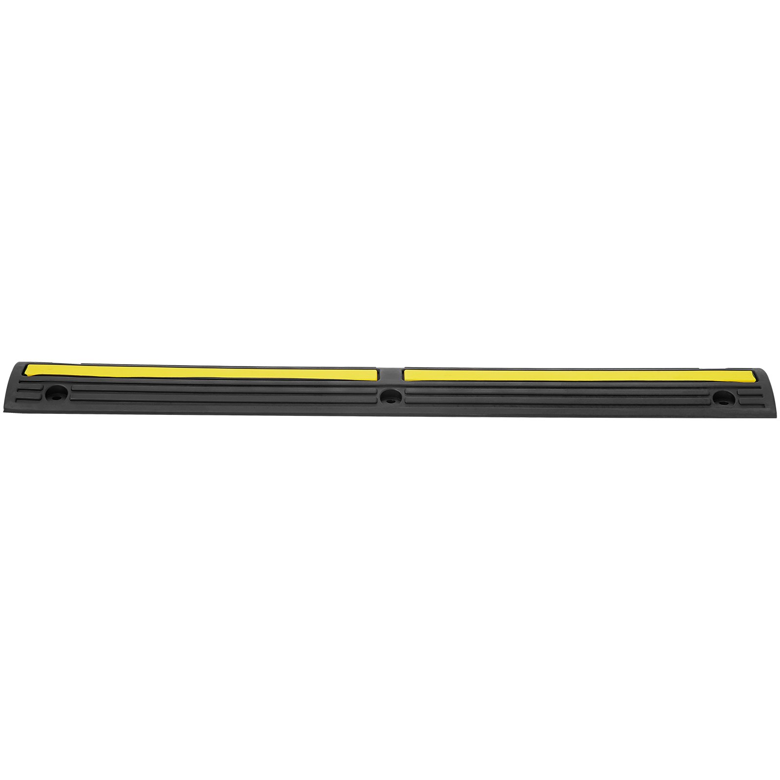 Rampa protectora de cable VEVOR negra con rayas de seguridad amarillas, diseño largo y de perfil bajo.