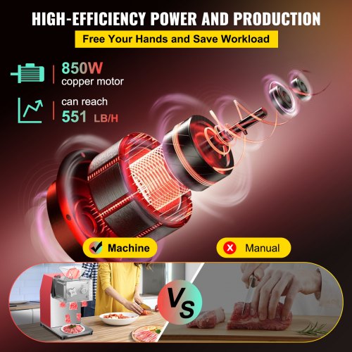 Máquina cortadora de carne comercial VEVOR, máquina trituradora de carne de 551 lbs/h 850 W, cortadora de carne eléctrica con hoja de 3,5 mm, cortadora de alimentos de restaurante de acero inoxidable, para cocina, supermercado, cordero, pollo, rojo
