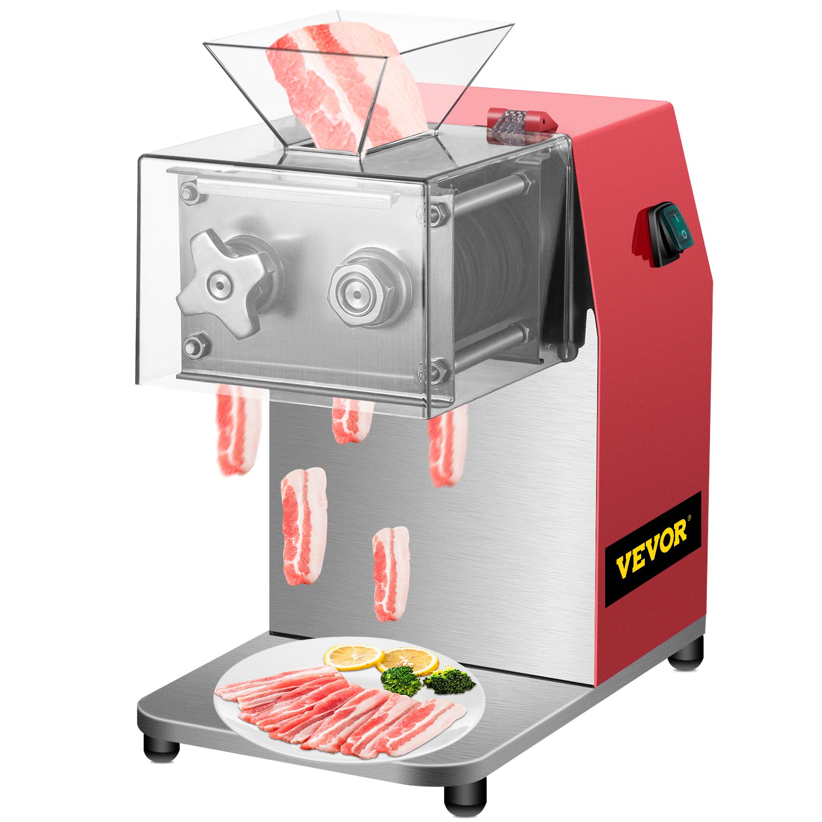 VEVOR Máquina cortadora de carne comercial, 551 Lbs/H 850W Máquina trituradora de carne, cortadora de carne eléctrica de hoja de 7 mm, cortadora de alimentos de restaurante de acero inoxidable, para cocina Supermercado Cordero Pollo de res, rojo