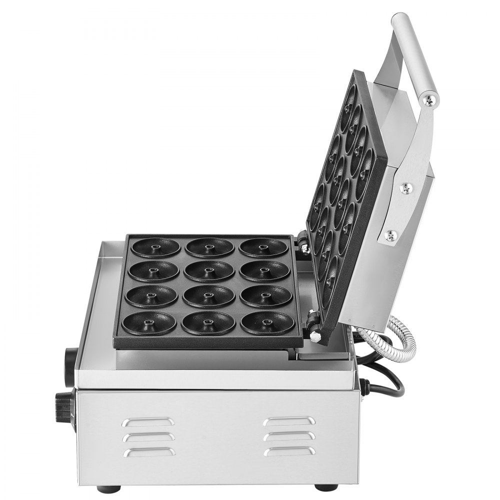 Máquina eléctrica para hacer donas VEVOR, 1550 W, antiadherente, para hacer 12 donas, con 12 agujeros y calefacción de doble cara, ideal para restaurantes y hogares.