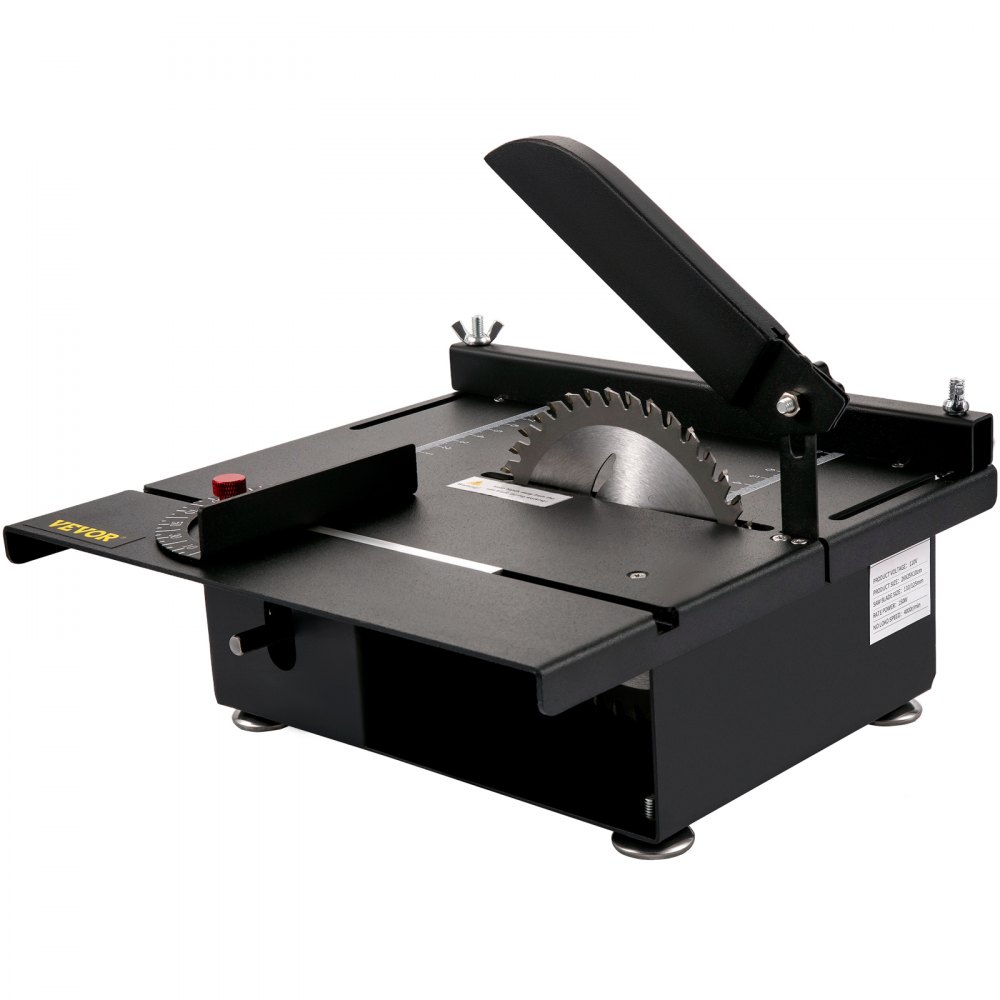 Mini sierra de mesa VEVOR, sierra de mesa Hobby de 200 W para carpintería, sierra de bricolaje portátil de corte en ángulo de 0-90, sierras de mesa multifuncionales 4000RMP, profundidad de corte de 1,57 pulgadas con delantal negro (juego de corte/pulido)