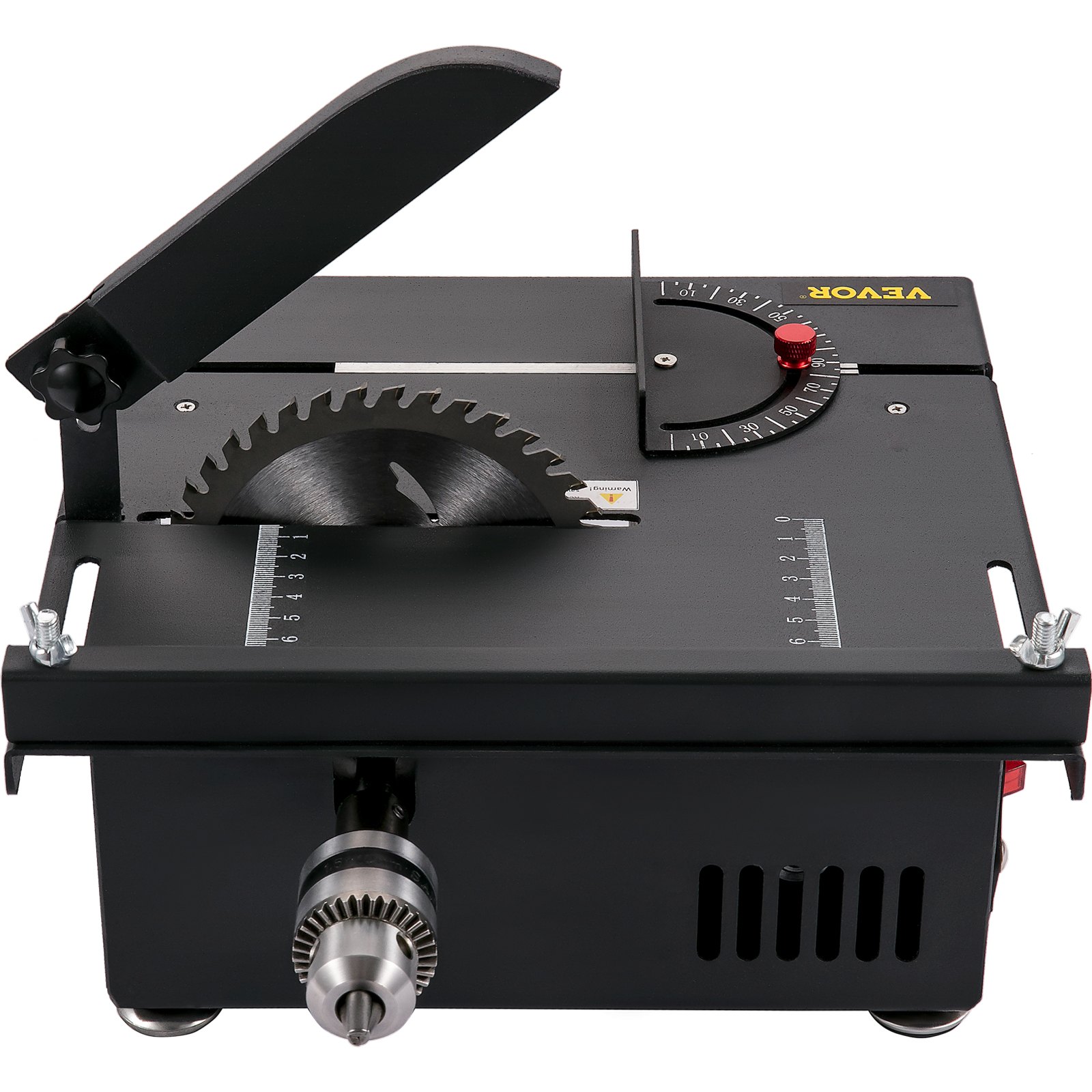 Mini sierra de mesa VEVOR, sierra de mesa Hobby de 200 W para carpintería, sierra de bricolaje portátil de corte en ángulo de 0-90, sierras de mesa multifuncionales 4000RMP, profundidad de corte de 1,57 pulgadas con delantal negro (juego de corte/pulido)