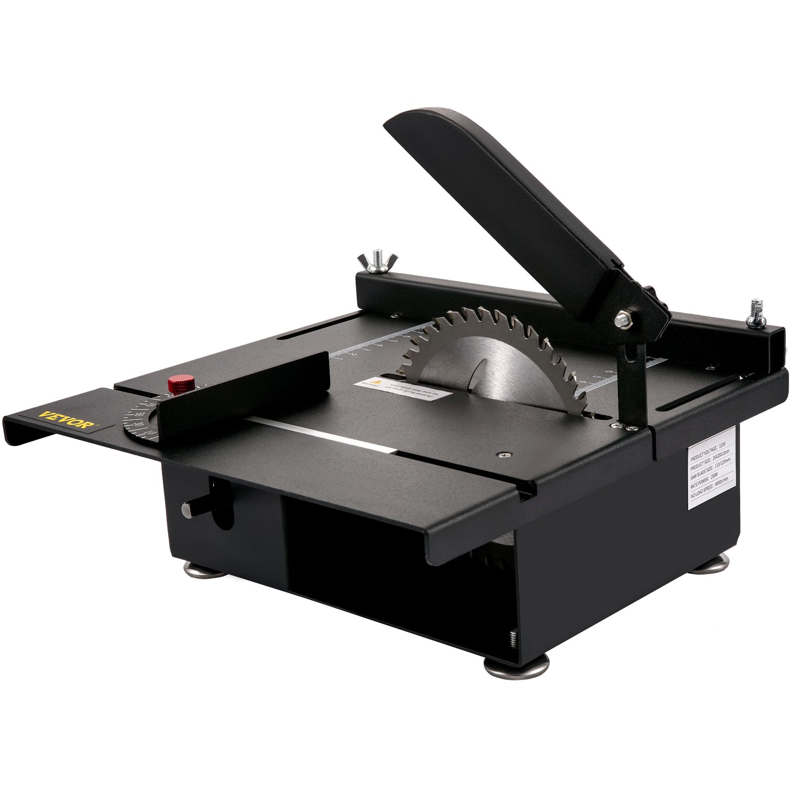 Mini sierra de mesa VEVOR, sierra de mesa Hobby de 200 W para carpintería, sierra de bricolaje portátil de corte en ángulo de 0-90, sierras de mesa multifuncionales 4000RMP, profundidad de corte de 1,57 pulgadas con delantal negro (juego de corte/pulido)