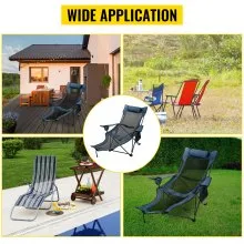 VEVOR Silla de campamento plegable con reposapiés de malla, silla de salón portátil con portavasos y bolsa de almacenamiento, para acampar, pescar y otras actividades al aire libre (azul)