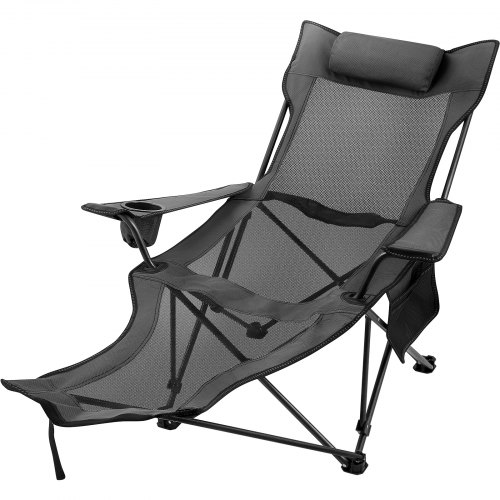 VEVOR Silla de Malla para Campamento Reclinable Plegable, Capacidad Máxima de 150 kg Tumbona de Campamento Altura Ajustable, Material de Malla Transpirable, Silla Plegable para Viajes Pesca Gris