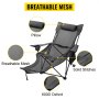 VEVOR Silla de Malla para Campamento Reclinable Plegable, Capacidad Máxima de 150 kg Tumbona de Campamento Altura Ajustable, Material de Malla Transpirable, Silla Plegable para Viajes Pesca Gris