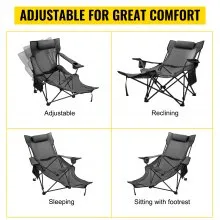 VEVOR Silla de Malla para Campamento Reclinable Plegable, Capacidad Máxima de 150 kg Tumbona de Campamento Altura Ajustable, Material de Malla Transpirable, Silla Plegable para Viajes Pesca Gris