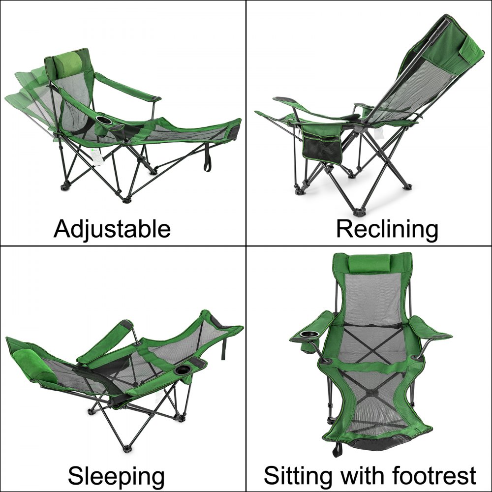Tuspuzz Silla de Malla para Campamento Reclinable Plegable, Capacidad Máxima de 150 kg Tumbona de Campamento Altura Ajustable, Material de Malla Transpirable, Silla Plegable para Viajes Pesca Verde
