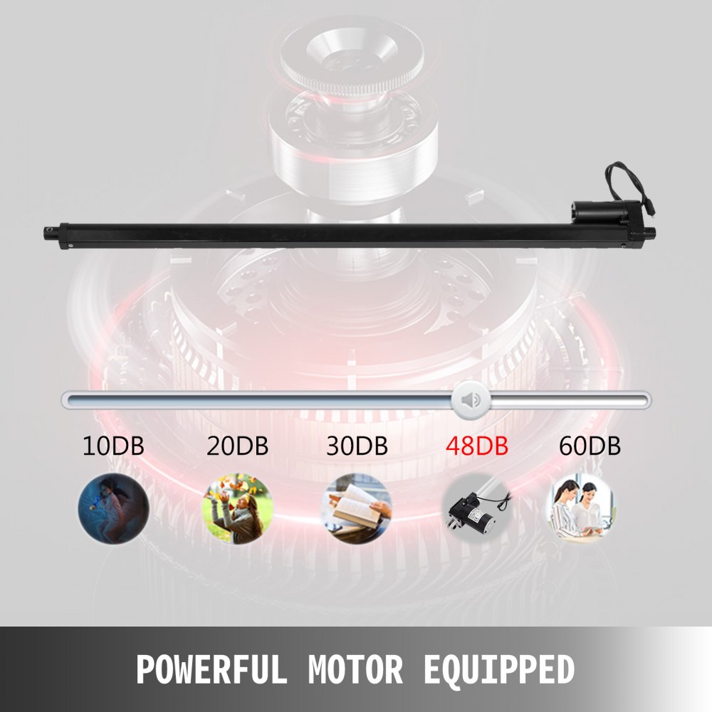 Kit de actuadores eléctricos VEVOR con potente motor, niveles de ruido de funcionamiento de 10db a 60db.