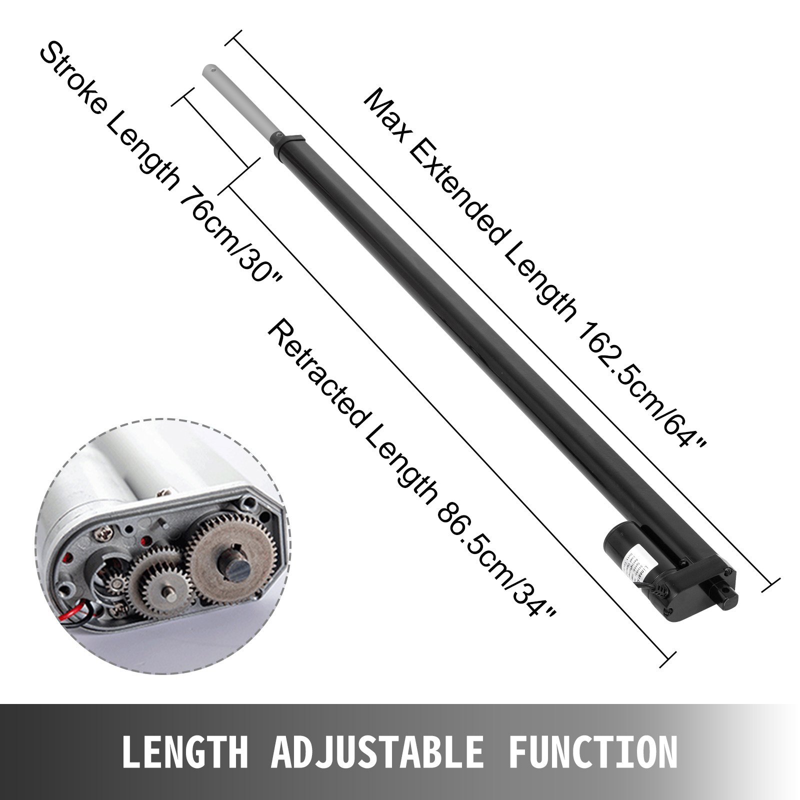 Kit de actuadores eléctricos VEVOR que presenta longitud ajustable y engranajes internos.