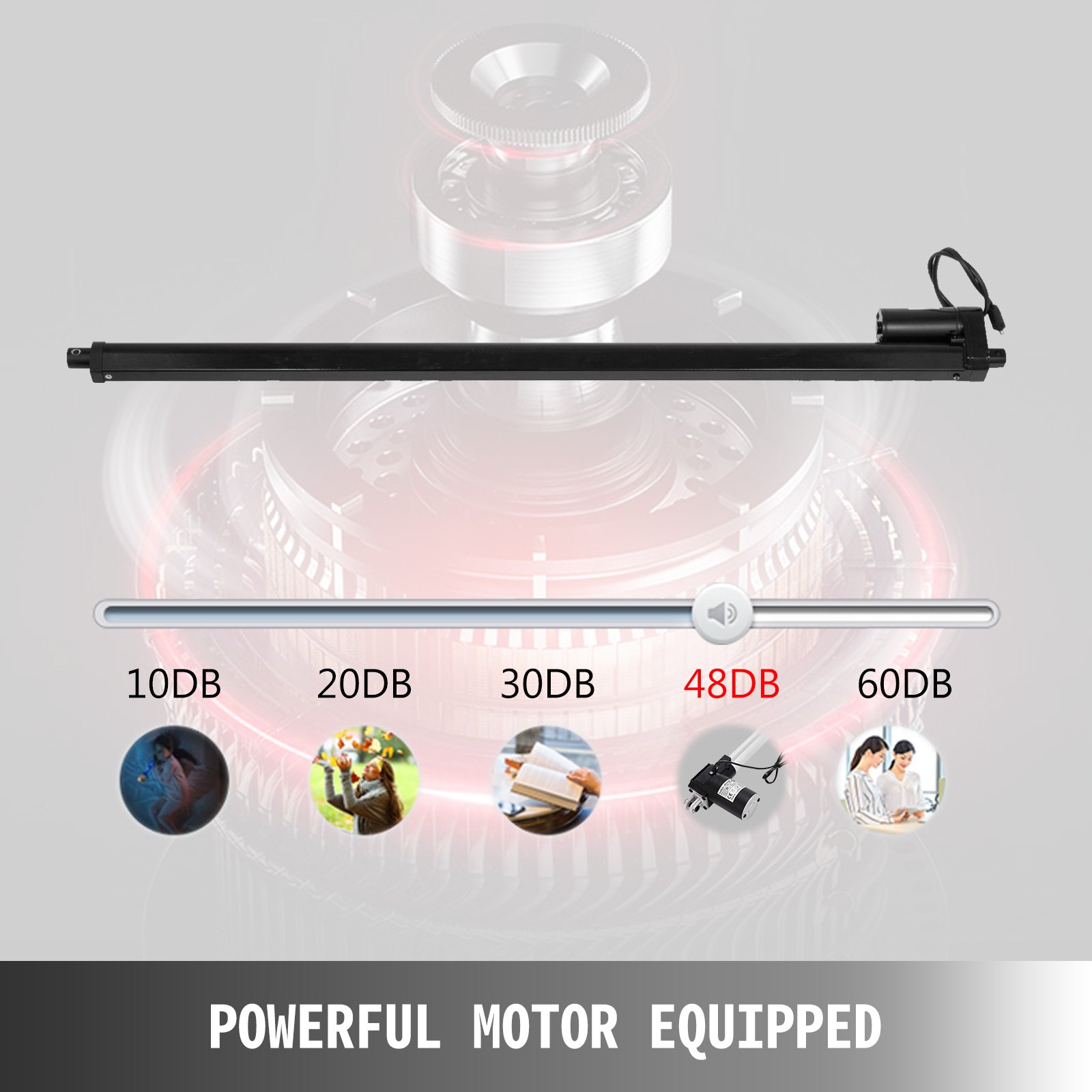 Kit de actuadores eléctricos VEVOR con potente motor, niveles de ruido de funcionamiento de 10db a 60db.