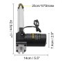 Actuadores eléctricos VEVOR con dimensiones indicadas: 42,5cm, carrera 25cm, 14cm, 7,4cm.
