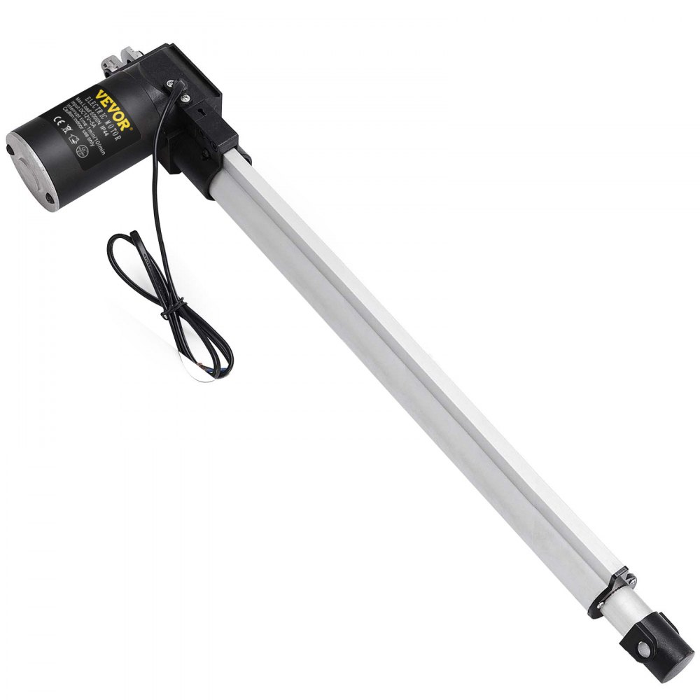 Actuadores eléctricos VEVOR con motor negro, varilla de metal y cable negro adjunto.