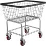 Carrito de lavandería de alambre VEVOR, estructura de acero con ruedas giratorias rojas y borde de goma negro.