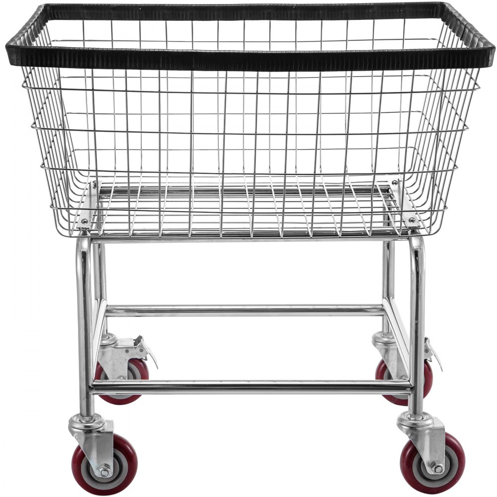 Carrito de lavandería de alambre VEVOR con ruedas rojas y cesta de alambre de metal.